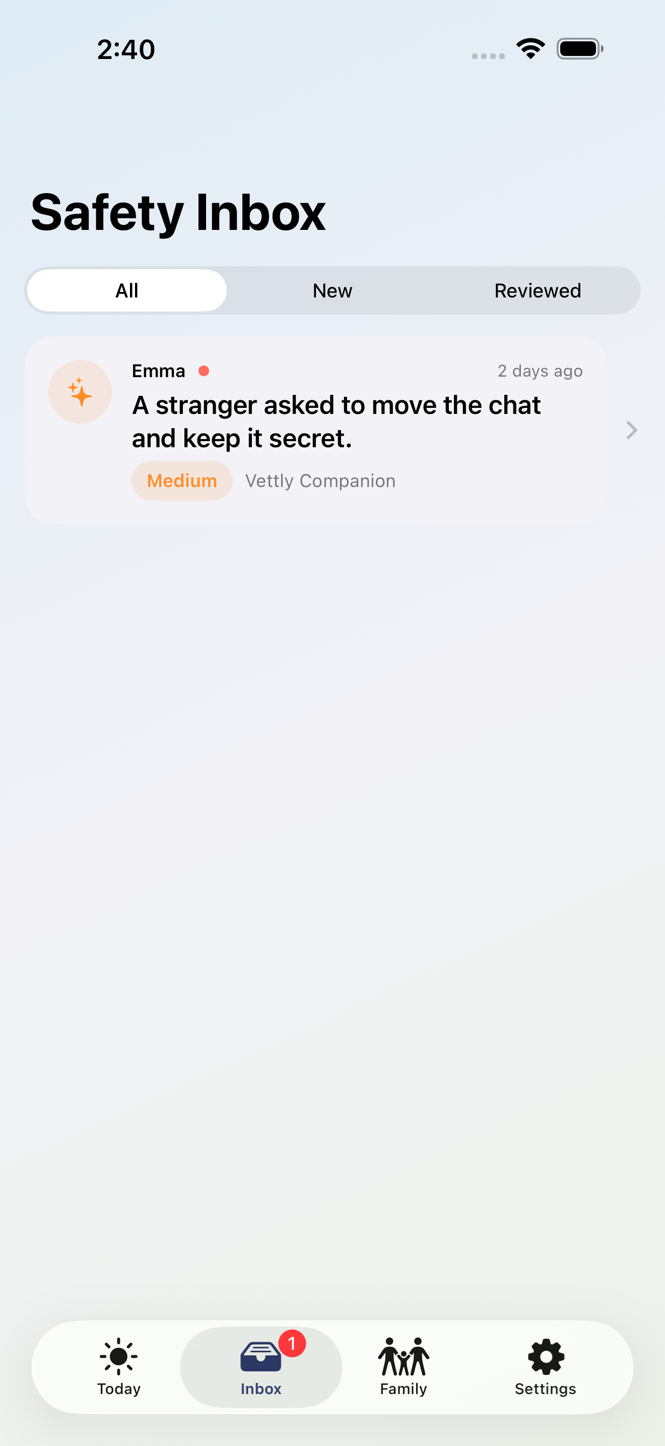 Vettly Family safety moment on iPhone