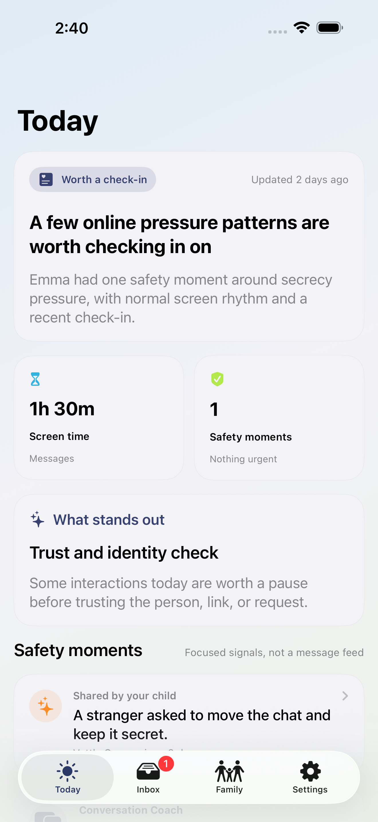 Vettly Family parent Today screen on iPhone