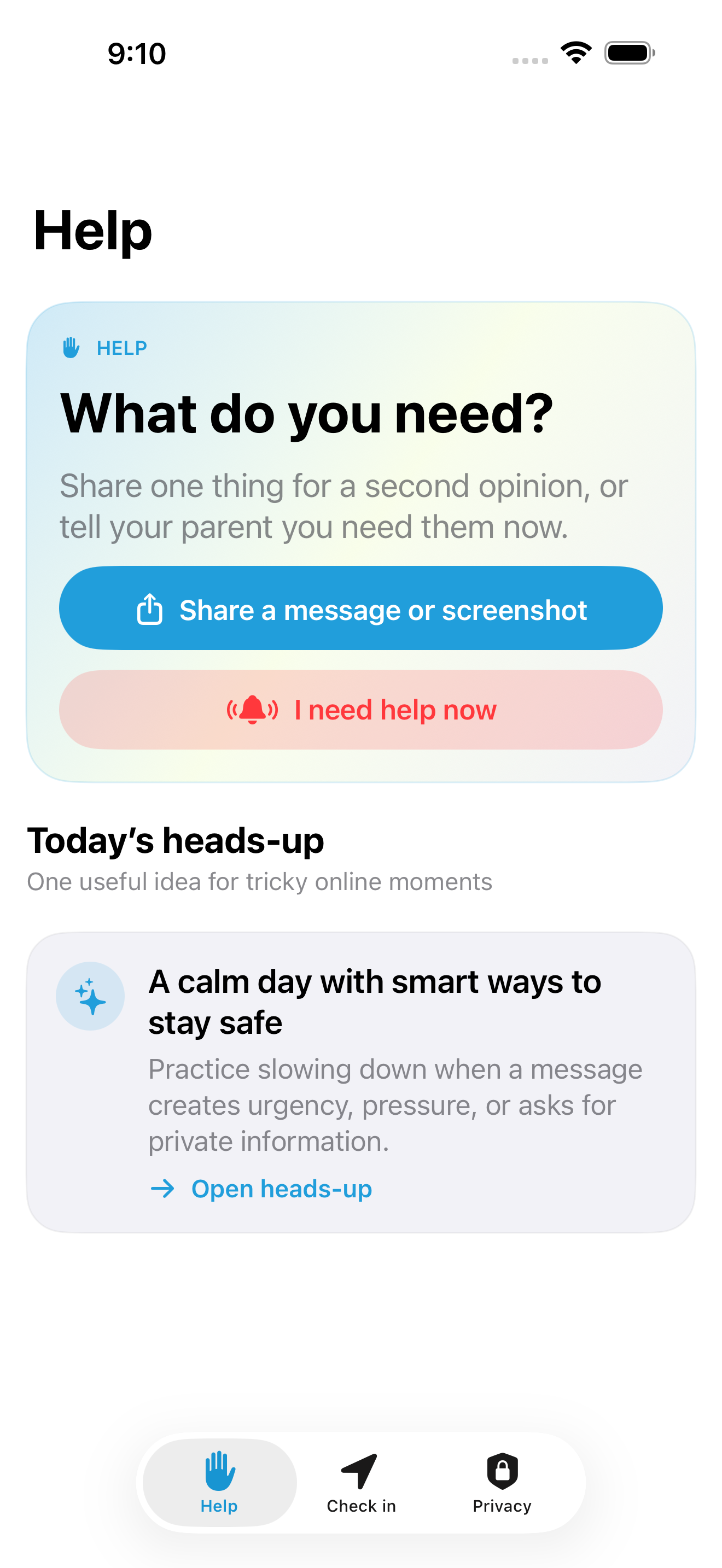Vettly Companion Help screen with sharing and urgent help actions